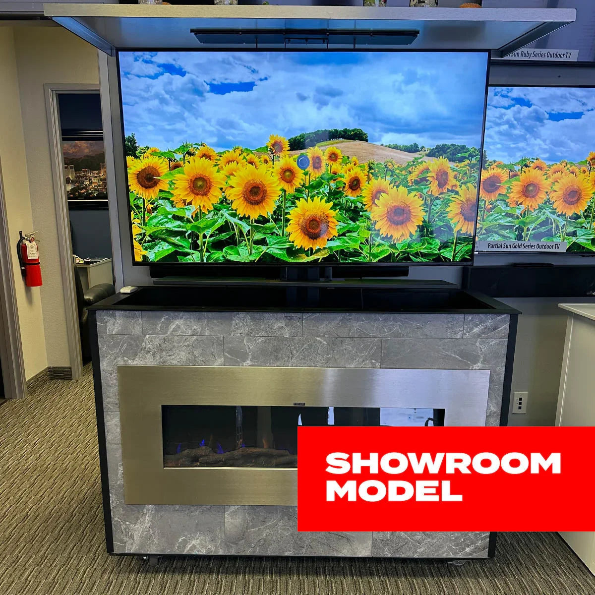 MirageVision Custom Outdoor Lift Cabinet w/ 55" QLED Outdoor TV - Green Vista Living