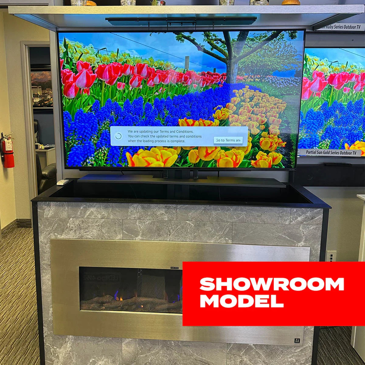 MirageVision Custom Outdoor Lift Cabinet w/ 55" QLED Outdoor TV - Green Vista Living
