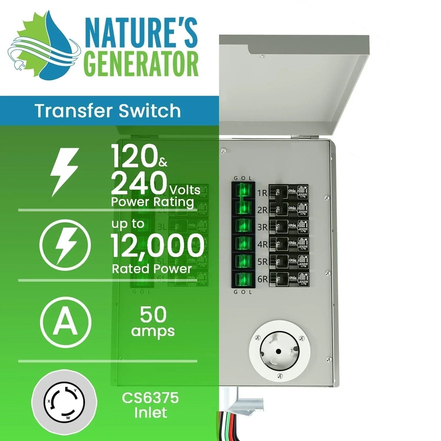 Nature's Generator 12-Circuit 120/240V 50A Non-Automatic Transfer Switch - Green Vista Living