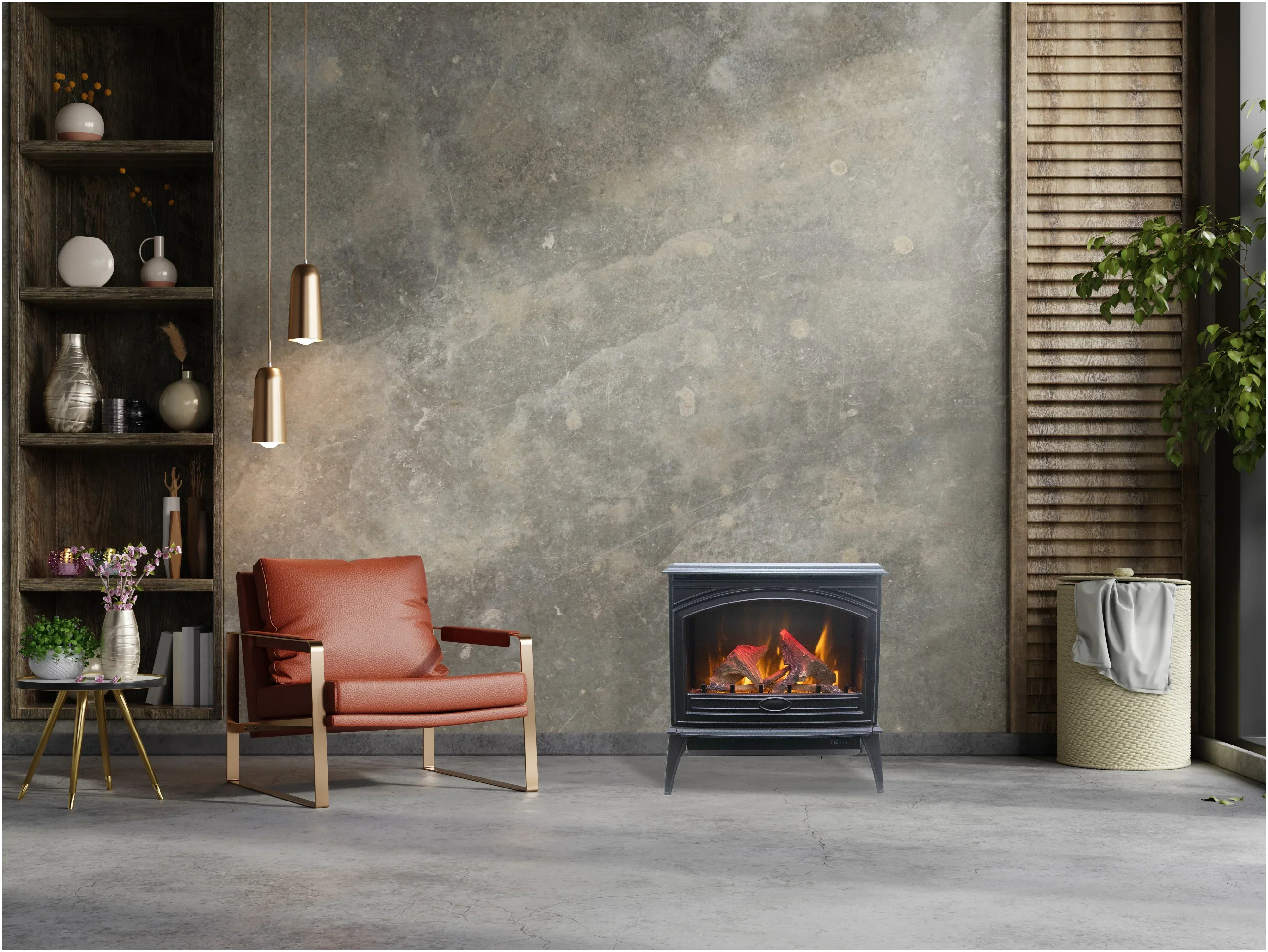 Amantii E70-NA Lynwood Series - 70 cm Freestand Electric Stove Featuring a Cast Iron Frame and a 10 Piece Birch Log Set - Green Vista Living