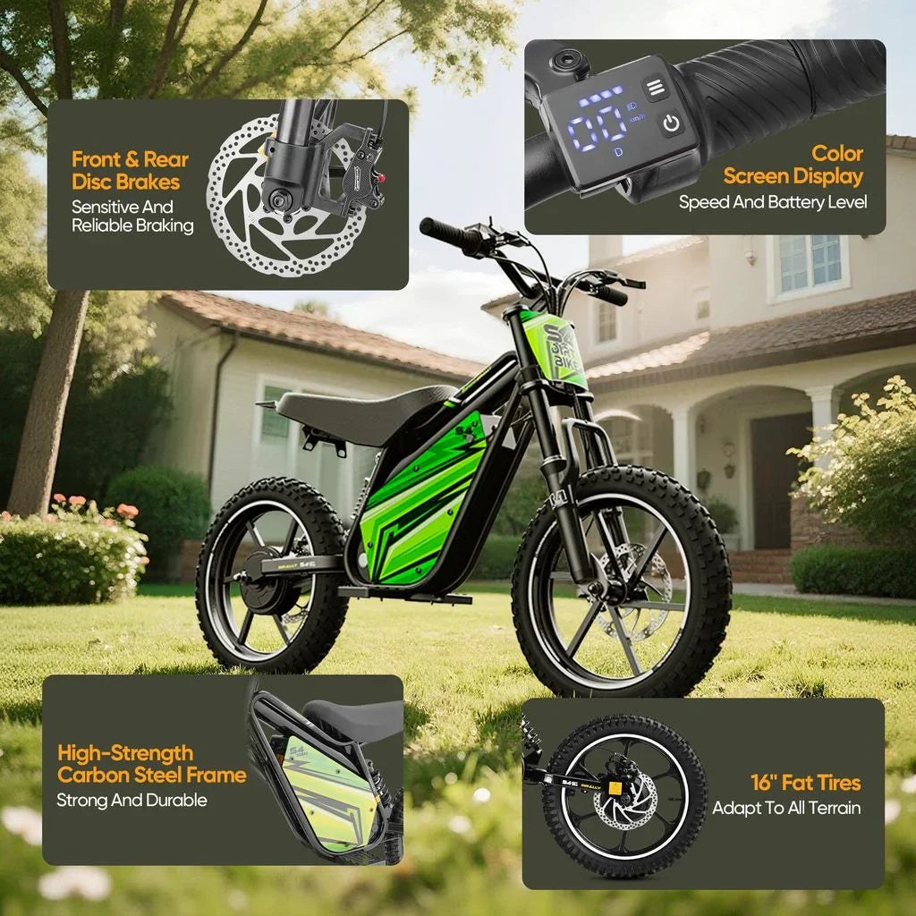 LinksEride S4 PLUS 500W 2Ah Teens Mini Electric Dirt Bike - Green Vista Living