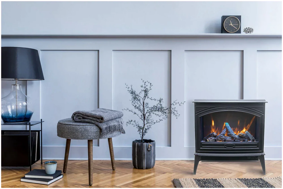 Amantii E50-NA Lynwood Series - 50 cm Freestand Electric Stove Featuring a Cast Iron Frame and a 10 Piece Birch Log Set - Green Vista Living
