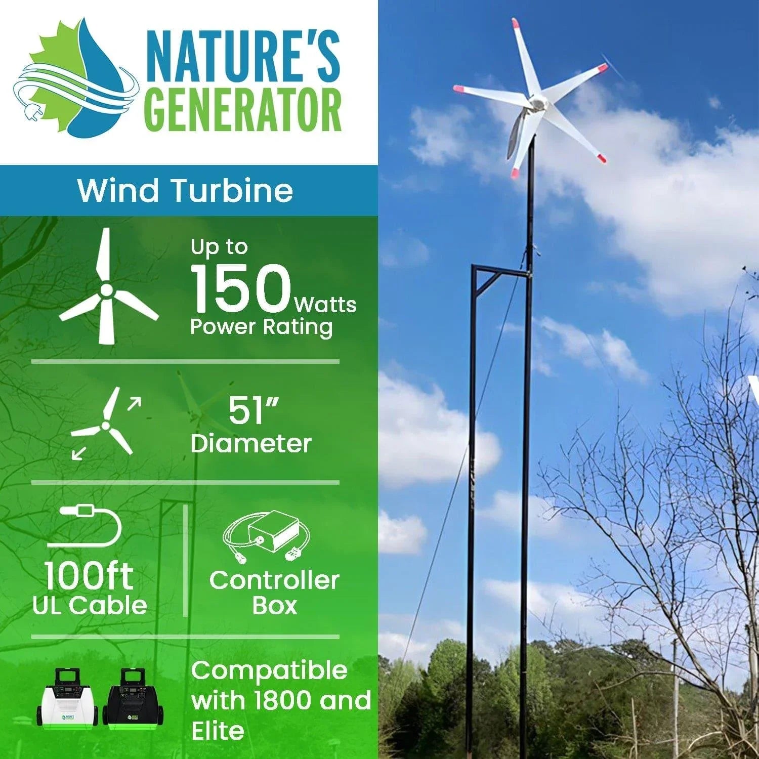 Nature's Generator 150W Wind Turbine - Green Vista Living