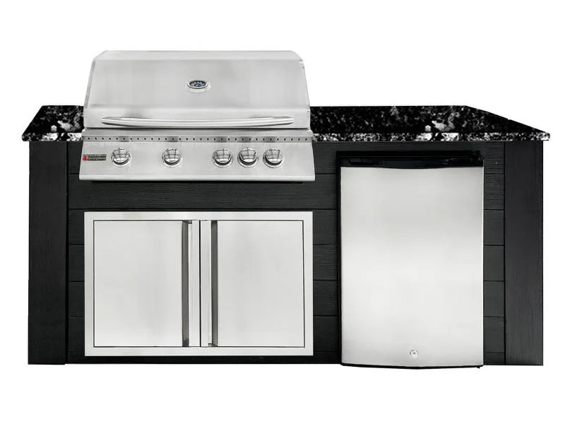 RCS 4-Burner 6-Foot Gas Grill Island with Rear Infrared Burner, Refrigerator, Access Door, Black Cabinet & Black Granite Countertop