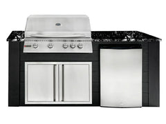 RCS 4-Burner 6-Foot Gas Grill Island with Rear Infrared Burner, Refrigerator, Access Door, Black Cabinet & Black Granite Countertop