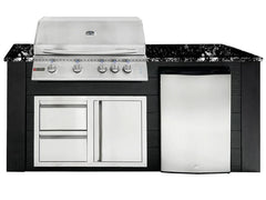 RCS 4-Burner 6-Foot Gas Grill Island with Rear Infrared Burner, Refrigerator, Access Door, Black Cabinet & Black Granite Countertop