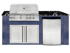 RCS 4-Burner 6-Foot Gas Grill Island with Rear Infrared Burner, Refrigerator, Access Door, Blue Cabinet & Black Granite Countertop