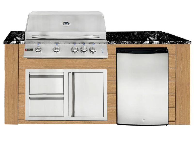 RCS 4-Burner 6-Foot Gas Grill Island with Rear Infrared Burner, Refrigerator, Access Door, Cedar Cabinet & Black Granite Countertop