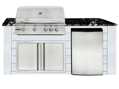RCS 4-Burner 6-Foot Gas Grill Island with Rear Infrared Burner, Refrigerator, Access Door, White Cabinet & Black Granite Countertop