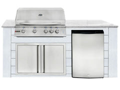 RCS 4-Burner 6-Foot Gas Grill Island with Rear Infrared Burner, Refrigerator, Access Door, White Cabinet & White Granite Countertop