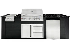 RCS 4-Burner 8-Foot Gas Grill Island with Rear Infrared Burner, Refrigerator, Double Side Burner, Access Door, Black Cabinet & Black Granite Countertop