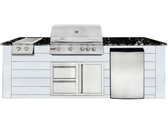 RCS 4-Burner 8-Foot Gas Grill Island with Rear Infrared Burner, Refrigerator, Double Side Burner, Access Door, White Cabinet & Black Granite Countertop