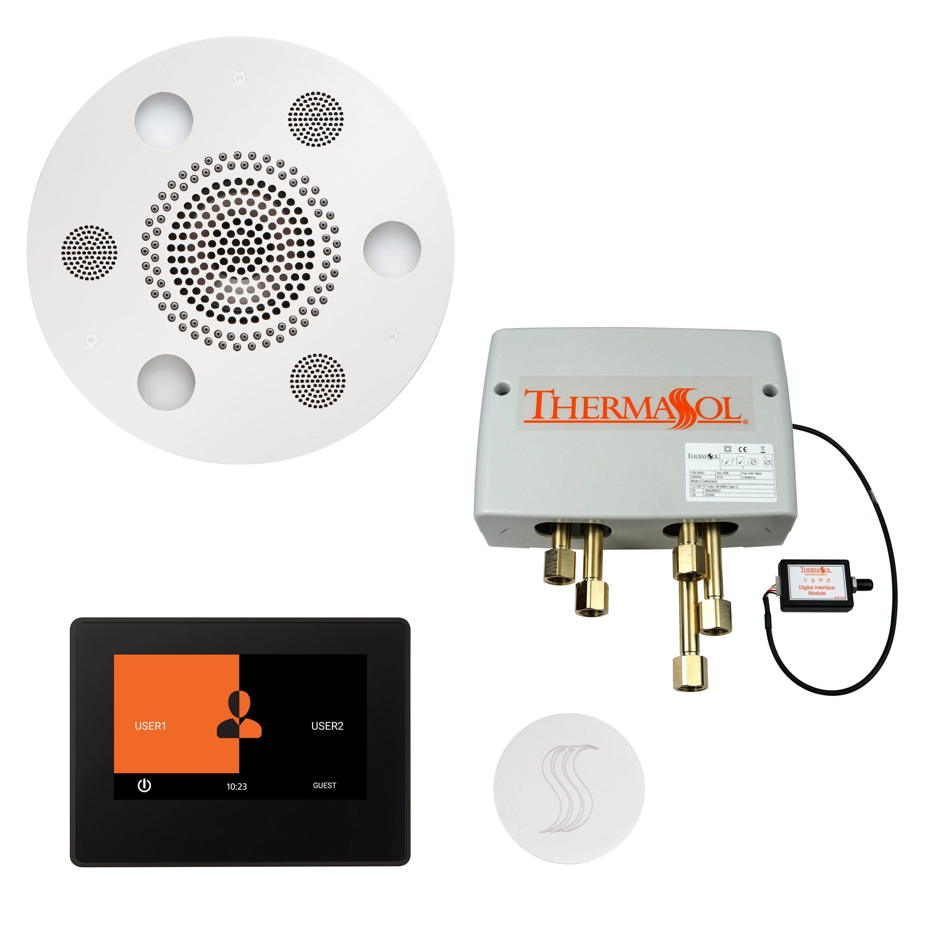 ThermaSol Total Wellness Package with 7" ThermaTouch Control, Serenity Round Rainhead, SteamVection Round