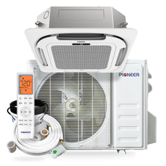 Pioneer® Quantum Ultra™ 16,000 BTU 20.5 SEER2 230V 8-Way Ceiling Cassette Ductless Mini-Split Air Conditioner Inverter Heat Pump Full Set
