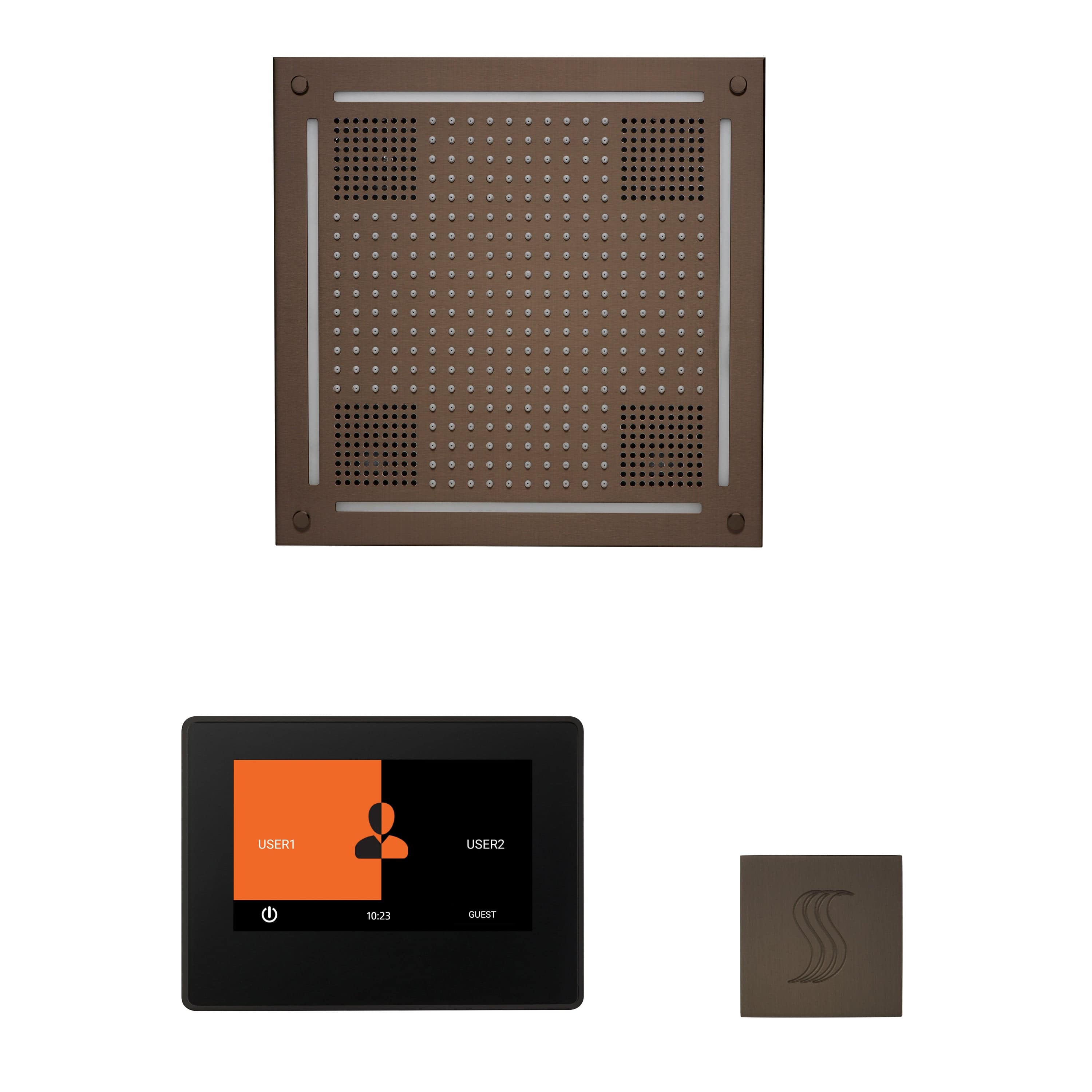 ThermaSol Wellness Steam Package with 7" ThermaTouch Control, HydroVive 18 Rainhead, SteamVection Square